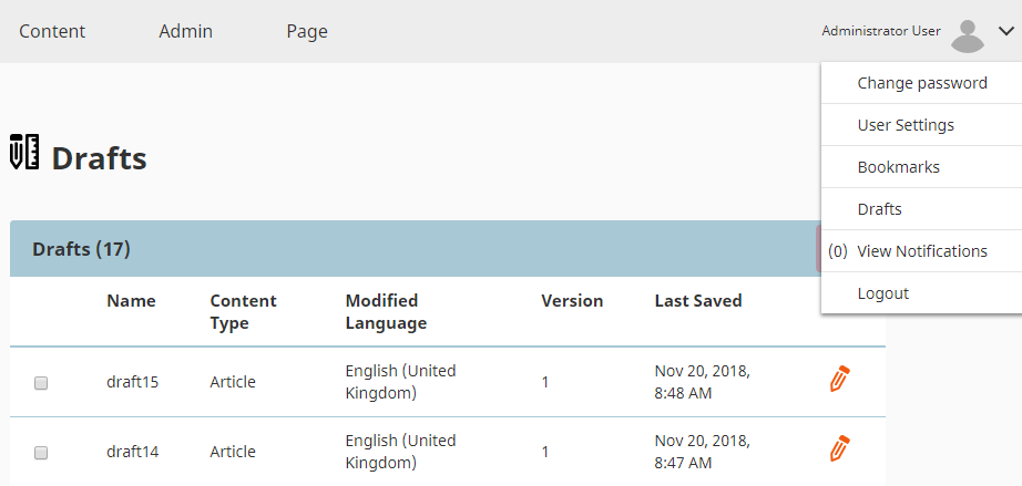 Administrator User list of all Drafts Administrator User list of all Drafts