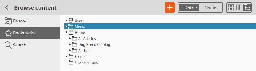 Tree view in Content Browser Tree view in the Content Browser